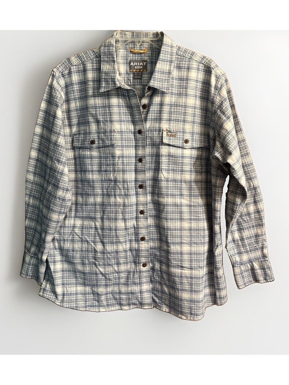 Ariat Rebar Womans XXL Long Sleeve Flannel Blue Plaid Button Shirt Western EUC